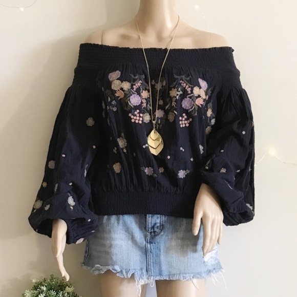 Free People Saachi Smock Off The Shoulder Top (M) - Picture 1 of 8